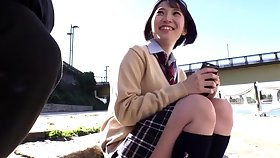 Teensy-weensy Japanese teen in black young lady uniform creampied in verge